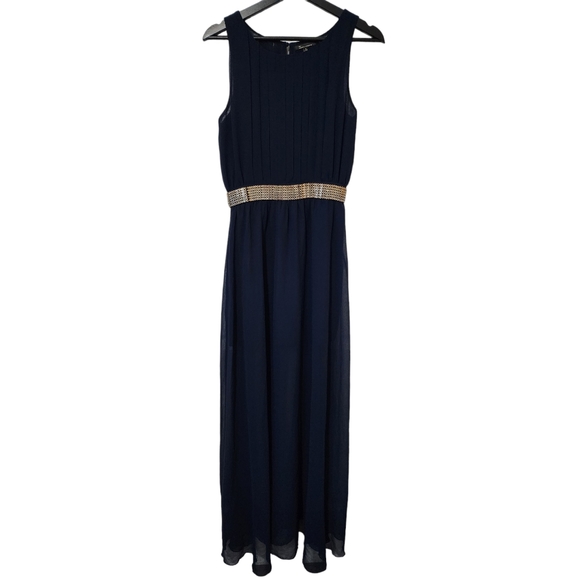 Greecian Style Navy Formal Dress with Gold Belt, Size S - Picture 3 of 4